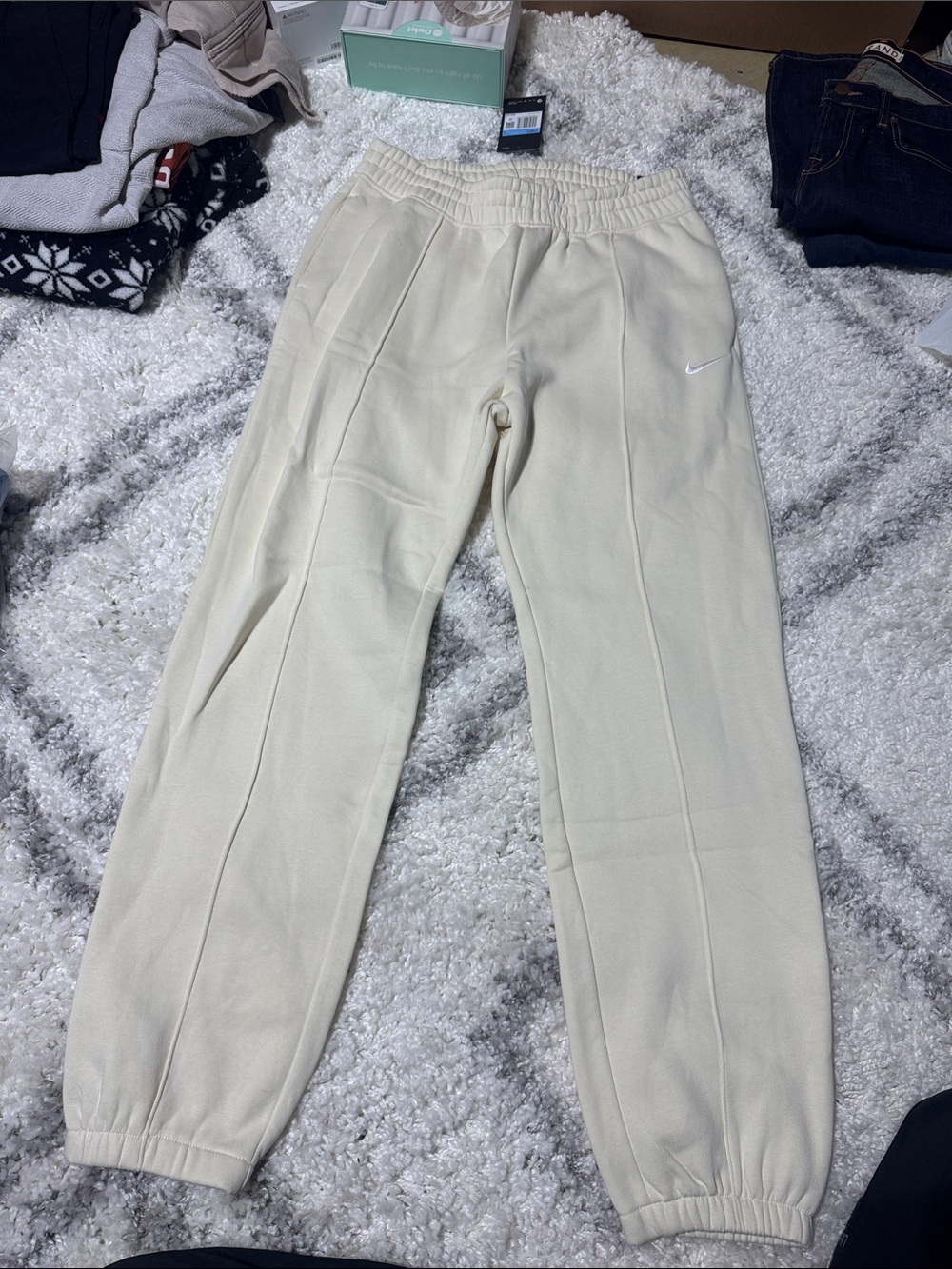 Nike womens Cream Fleece Joggers with Swoosh bv4089-113